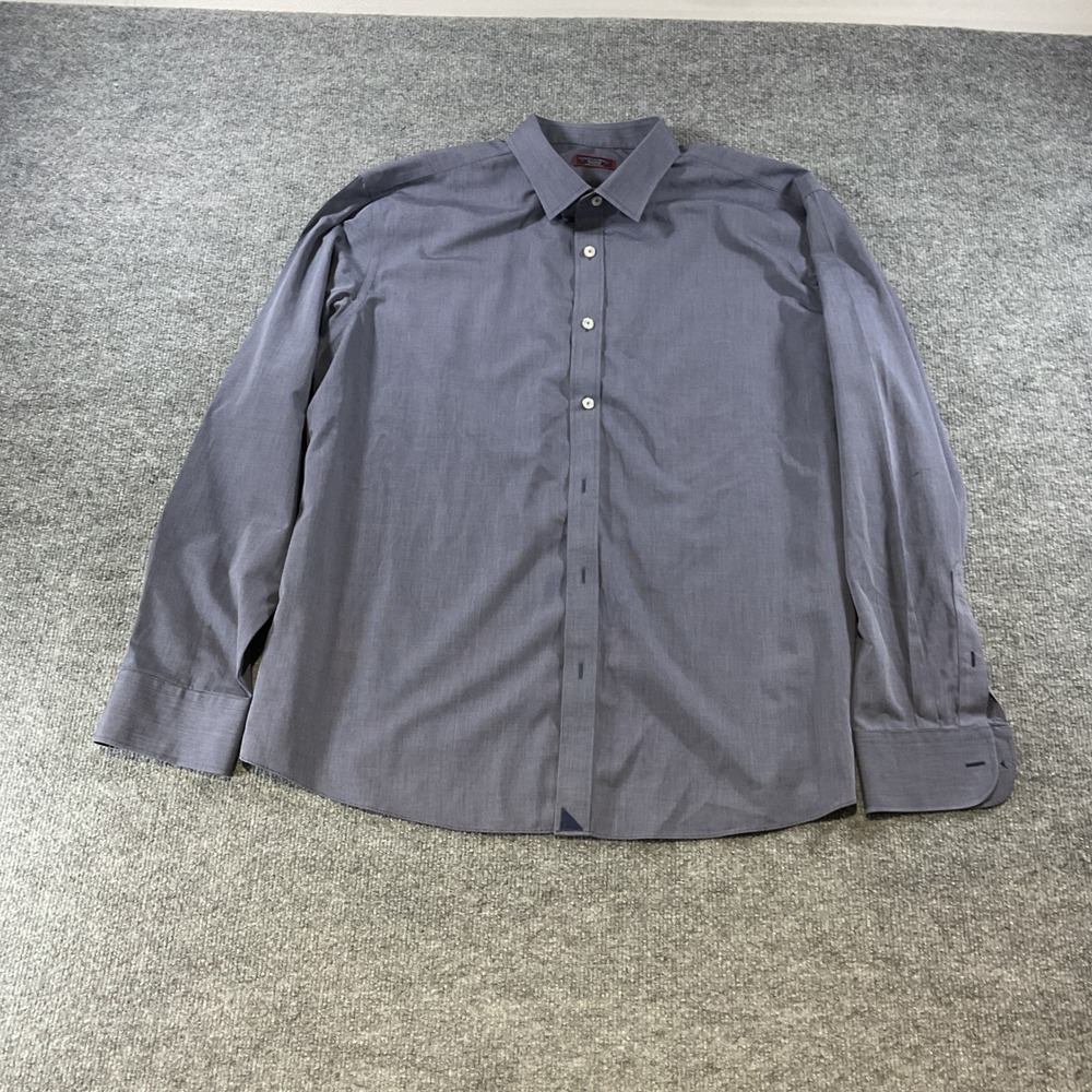 UNTUCKit Mens XXL Blue Micro Check Wrinkle Free Cotton Button Down Shirt LS